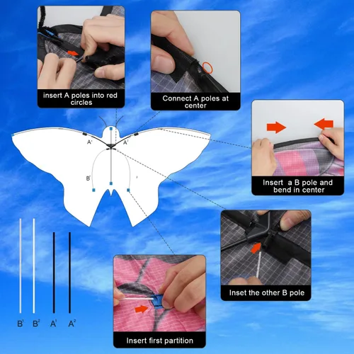 Vista 7 de TOY Life Cometa de mariposa para niños, fácil de volar, cometa grande para niños, cometas para niños y adultos, fácil de volar, cometas grandes