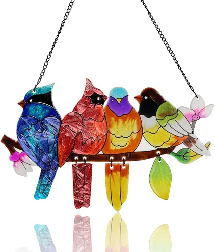 Vista 26 de DASTOLL Colgante de vidrio emplomado para ventana, diseño de lirio del valle, mariposa, atrapasol para puertas, hogar, atrapasoles decoración