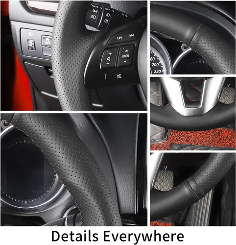 Vista 3 de Funda para volante de piel de microfibra cosida a mano, ajuste personalizado, para Mazda 3 2014-2016 Mazda 6 2014-2016 Mazda 2 2015-2017 CX-3