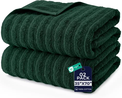 Vista 12 de DAN RIVER Paquete de 2 sábanas de baño de 35x70 pulgadas, sábanas de baño jumbo acanaladas para adultos, toallas grandes gruesas y absorbentes