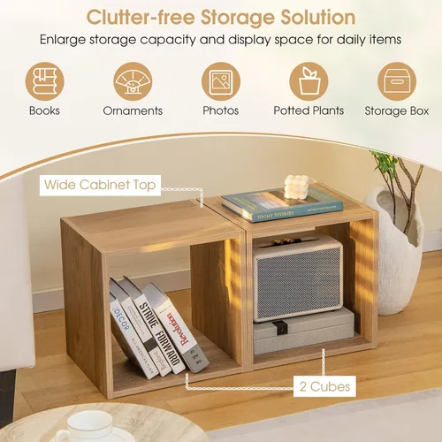 Vista 8 de Giantex Organizador de estantería de 2 cubos, estantería abierta de 2 niveles de 15 pulgadas de alto con dispositivo anti-caída, organizador
