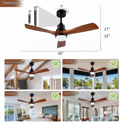 Vista 2 de Ventiladores de techo de 42" [con control remoto de iluminación], ventilador de techo moderno de madera para interior y exterior