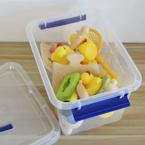 Vista 4 de Caja de almacenamiento transparente con tapa, cajas de plástico pequeñas de 6 litros, juego de 6
