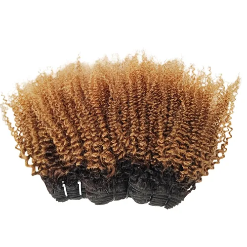 Vista 3 de Paquetes de Cabello Humano Rizado Afro Kinky Ombré Mongol 8 10 12 Pulgadas 1B/30 Negro Marrón 4B 4C Paquetes de Cabello Humano Afro Kinky Rizado