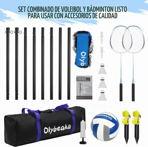Vista 8 de Juego de red combinada de voleibol y bádminton de 20 pies para exteriores para patio trasero y playa con postes ajustables, red duradera