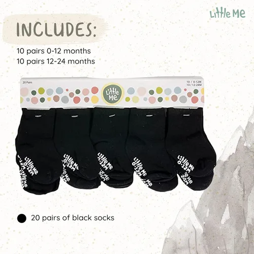 Vista 3 de Little Me Paquete de 20 calcetines unisex para bebés recién nacidos, infantes y niños pequeños, para bebé niña o niño, 0-12 y 12-24 meses, paquete