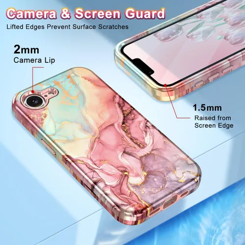 Vista 4 de Btscase Funda para iPhone 16e (2025), [probada en caídas de grado militar] Diseño de patrón de mármol delgado, resistente, a prueba de golpes