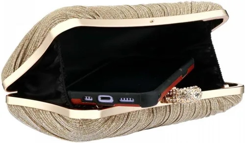 Vista 5 de Bolso de mano para mujer, plisado con purpurina y bolsa de noche con diamantes de imitación, para novia, boda, fiesta