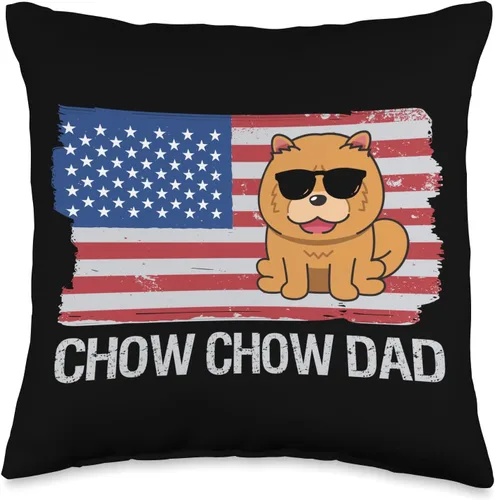 Vista 4 de Chow Chow Lover Apparel American USA Flag Funny Chow Dog Dad Throw Pillow, 18x18, Multicolor