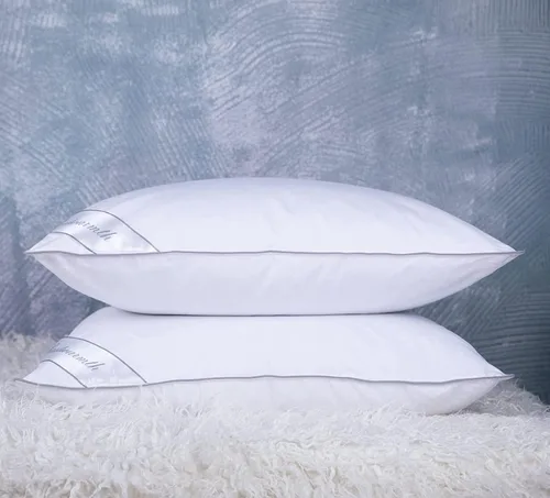 Vista 7 de Paquete de 2 almohadas de plumas de ganso natural para dormir, 100% algodón, almohada de cama para dormir de espalda lateral, tamaño estándar, juego