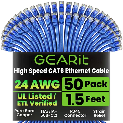 Vista 14 de GEARit Paquete de 50 cables Ethernet Cat6 de 0.5 pies Cable de conexión de red RJ45, conectores chapados en oro sin enganches de 10 Gbps, cable