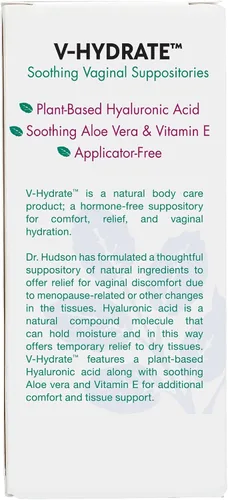 Vista 3 de Vitanica V-Hydrate - Supositorio de salud vaginal con ácido hialurónico (5 mg), jugo de hoja de aloe y vitamina E - Apoyo hidratante para ayudar a
