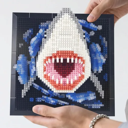 Vista 5 de Animal Shark - Juego de bloques de construcción 3D para pared, diseño de microbloques de construcción no compatible con Lego