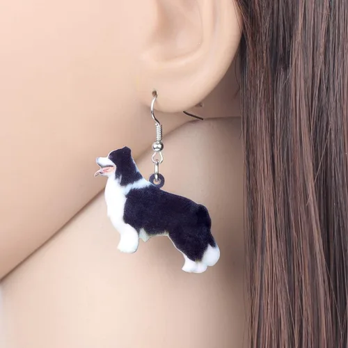 Vista 2 de DUOWEI Aretes acrílicos para perro Border Collie Sweet Pet Dog Hang Jewelry para mujeres, damas y niñas, amantes de regalos elegantes