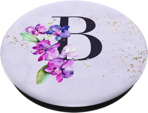 Vista 2 de Orchids Plants Flower Floral Arrangement Purple Letter B PopSockets - Soporte para teléfonos y tabletas, Negro