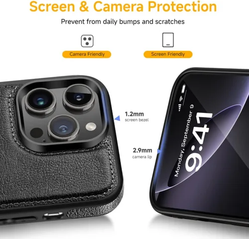Vista 7 de Funda de cuero de lujo con diseño único para iPhone 14 Pro Max, antideslizante, resistente a los arañazos, ultra delgada, funda protectora