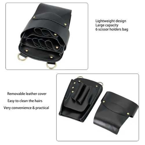 Vista 5 de Bolsa de tijeras de peluquería, cuero para peluquería de peluquería tijeras de tijera, funda para estilista de peluquería, bolsa de herramientas