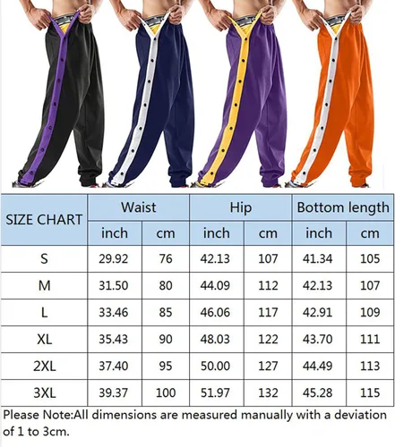 Vista 7 de Pantalones deportivos de baloncesto para hombre, pantalones de baloncesto con abertura alta, botones a presión, pantalones sueltos para correr