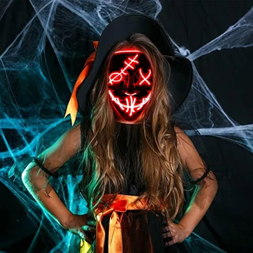 Vista 5 de Halloween LED Mask Light Up Mask Glow in The Dark Cosplay EL Wire Halloween Festival Party Supplies for Adults