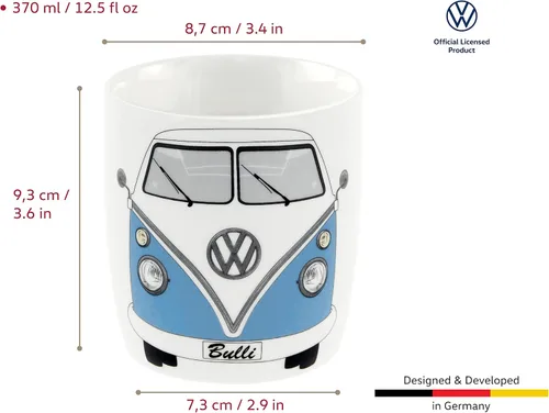 Vista 2 de BRISA VW Collection - Taza grande de cerámica para café, té y capuchino, diseño de autobús T1 (12.5 fl oz/12.5 fl oz/frente de autobús) (azul)