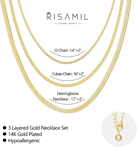 Vista 5 de Collar de oro para mujer, chapado en oro de 14 quilatescollares en capas de plata para mujer, delicado juego de collar de oro, gargantilla