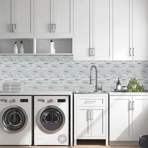 Vista 6 de Tilingview 10 piezas de azulejos de pelar y pegar para salpicaduras de cocina, diseño de tiras, azulejos de vinilo autoadhesivos, adhesivo de pared