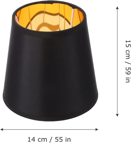 Vista 6 de Pantalla negra de tela para lámpara E14, base de forro dorado, pantalla de lámpara de tornillo para lámpara de mesa para el hogar, lámpara de pie