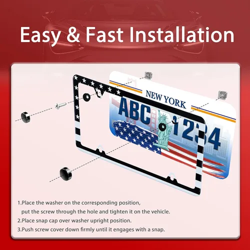 Vista 4 de UNINDREM - 2 piezas de marco para placa con bandera estadounidense, de acero inoxidable, a prueba de óxido, decoración de piezas de automóvil