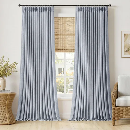 Vista 42 de MIULEE Cortinas de lino gruesas con pinzas plegadas de 96 pulgadas de largo, 2 paneles para sala de estar y dormitorio, cortinas de ventana Natural
