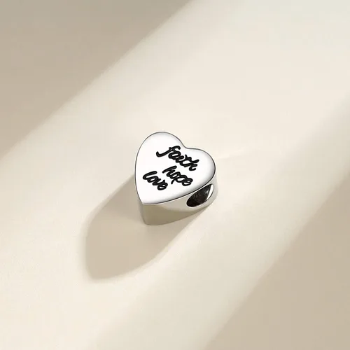 Vista 6 de CLYQCL Cuentas de abalorios para pulseras y collares de Pandora dijes en forma de corazón con fe esperanza amor Metal