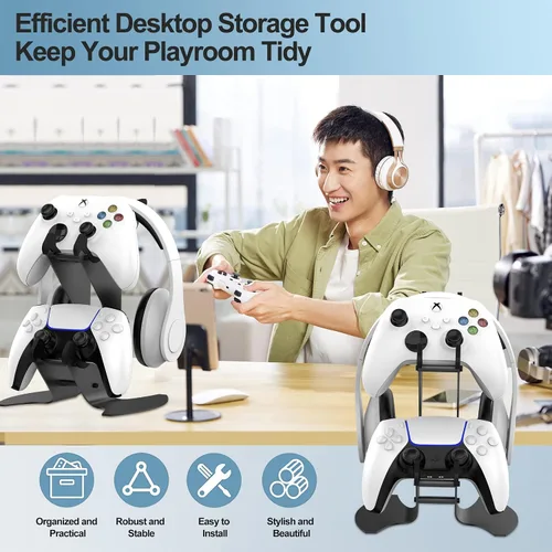 Vista 3 de DOYO Controller Stand Organizer for Desk, Universal Headphone Stand for Xbox PS5 PS4 Switch, Headset Holder & Desk Mounts, Gaming Desk Accessories