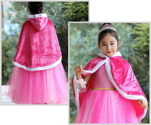 Vista 2 de LOEL Disfraz de princesa con capucha y capa rosa para niña (S, altura recomendada de 39.3 a 47.2 pulgadas, capa)