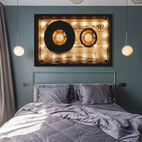 Vista 8 de Lienzo decorativo de cassette retro, regalo en lienzo, arte de pared de gran tamaño, casete de audio brillante, lienzo moderno, lienzo decorativo