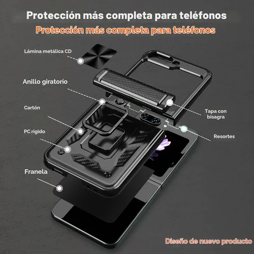 Vista 4 de Funda para Samsung Galaxy Z Flip 5 5G con protección de bisagra, cubierta de cámara deslizante resistente militar para caídas, soporte magnético