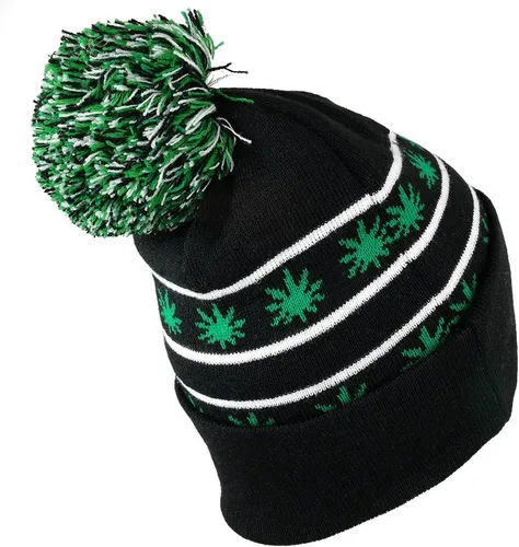 Vista 2 de Gorro acrílico con pompones de hojas de marihuana