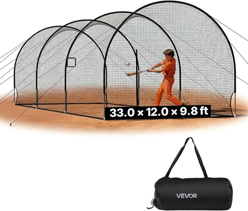 Vista 15 de VEVOR Jaula de bateo de béisbol,Red profesional de entrenamiento de bateo de béisbol de sóftbol,Red de entrenamiento de bateo de PE cerrada de alta