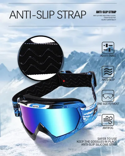 Vista 5 de Gafas de esquí antivaho OTG para adultos y niños, gafas de snowboard con 100% protección UV y ajuste antideslizante para esquí