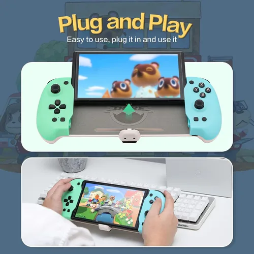 Vista 3 de ECHZOVE Upgrade Nintendo Switch OLED Controller Grip - Ergonomic Animal Crossing Style Controller with Joystick, NFC, Turbo, Six-Axis Gyro, Dual
