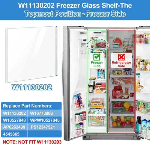 Vista 3 de [PAQUETE DE 2] Estante de Vidrio para Congelador W11130202 MEJORADO Compatible con Refrigerador Whirlpool Repuesto de Estante para Congelador Partes