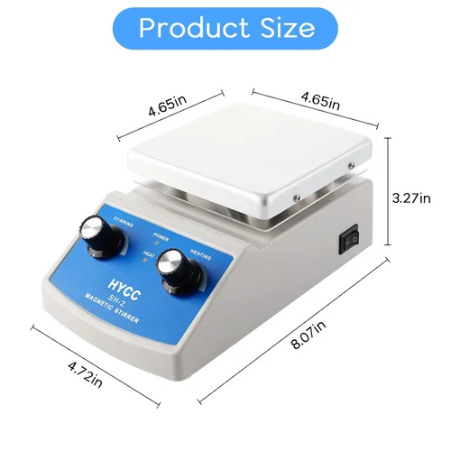 Vista 3 de HYCC Agitador magnético mezclador de placa caliente 33.8 fl oz capacidad de agitación 5 x 5 pulgadas Max 716 F y agitador de 100 a 2000 RPM, barra