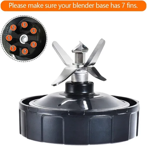 Vista 5 de Cuchilla de licuadora apta para Ninja, piezas de repuesto, 7 hojas macho de aleta con junta de goma, accesorios de licuadora compatibles con Nutri