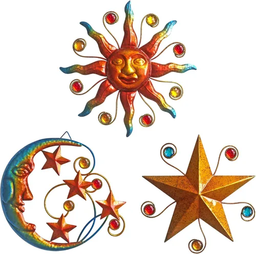 Vista 8 de VividLadybug - Colgante de Sol y Luna, Escultura de Pared, Arte de Pared de Metal para Decoración de Interior/Exterior en Color Óxido Resistente a