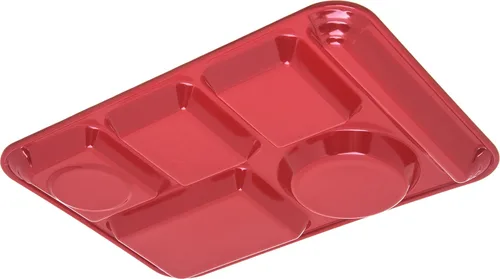 Vista 4 de Carlisle FoodService Products Bandeja de plástico para comida zurda, bandeja pesada para almuerzo con 6 compartimentos para escuelas, cafeterías