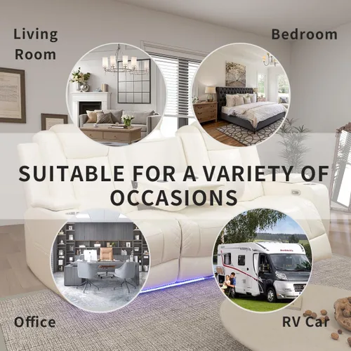 Vista 84 de Juego de sofá reclinable eléctrico, seccional de cuero transpirable beige, juego de muebles de sala de estar, 2 piezas, sofá reclinable eléctrico