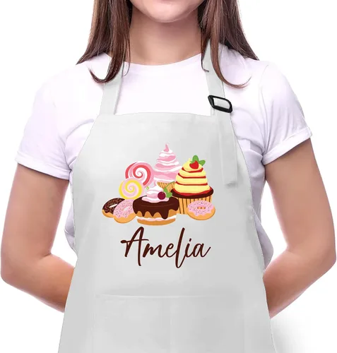 Vista 3 de Delantal de hornear personalizado con nombre personalizado, delantal de cocina personalizado, regalo del día de la madre para mamá, regalos de arte