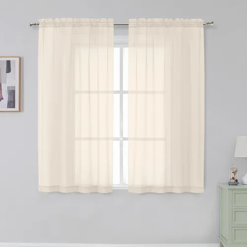 Vista 63 de Aiyufeng 2 paneles de cenefa transparente negra de 14 pulgadas de largo, cortinas cortas negras transparentes para dormitorio, cortinas de cocina