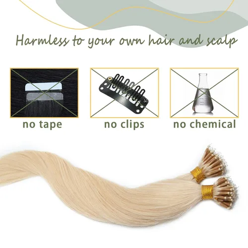 Vista 20 de SEGO Extensiones de cabello humano con micro cuentas, extensiones de cabello humano con micro bucle, lacio, natural, fusión fría, 1.76 oz/paquete