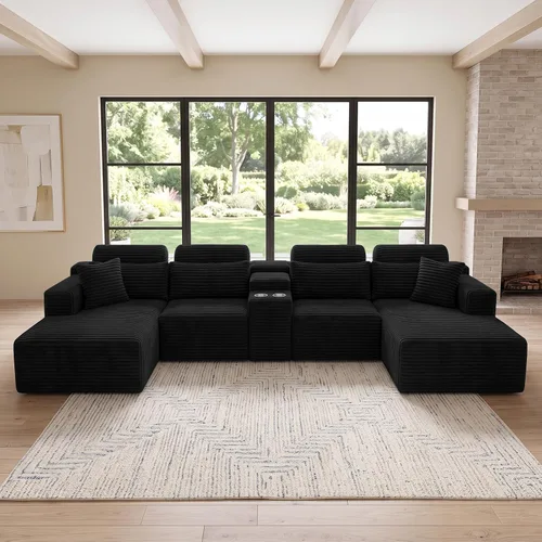 Vista 17 de sofás deshuesados en forma de U de 130", negro modular del sofá seccional