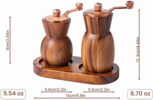 Vista 9 de Molinillo de pimienta, molinillo de sal y pimienta con soporte, salero y pimentero de madera, molinillo de especias manual recargable