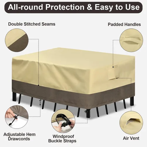 Vista 6 de PureFit Fundas para muebles de patio, funda para muebles de mesa para exteriores, lona impermeable, rectangular, 650D, fundas de patio para muebles